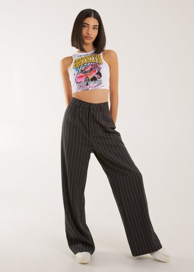 Pink Vanilla White Ribbed Printed Motor Vest