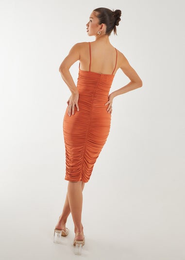 Pink Vanilla Orange Cowl  Neck Midi Dress