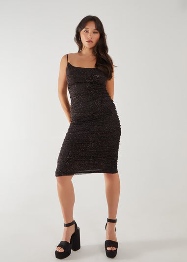 Pink Vanilla Black Strappy Cowl Neck Glitter Midi Dress