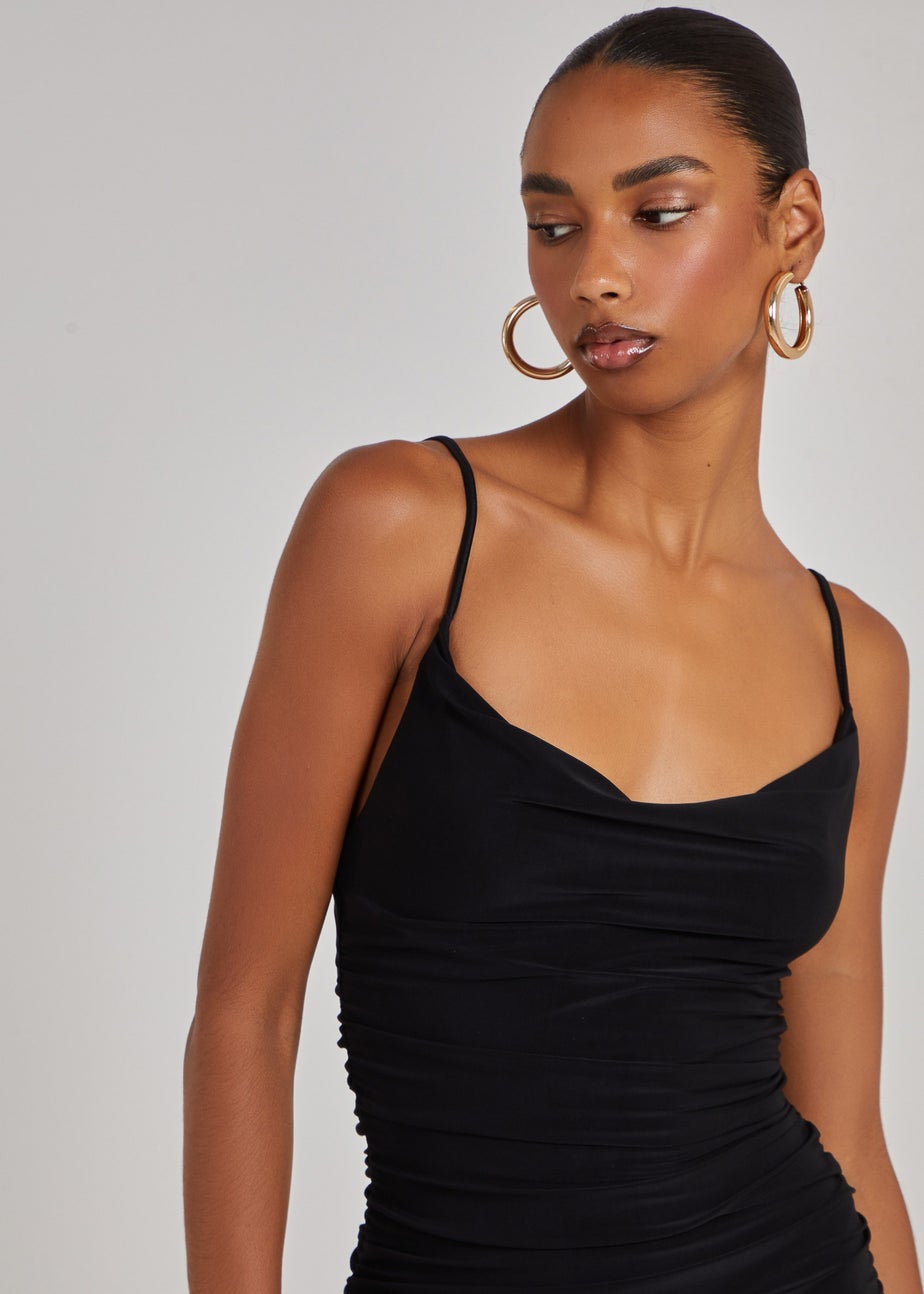 Pink Vanilla Black Cowl Neck Gathered Midi Dress