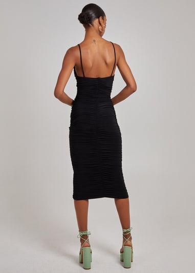 Pink Vanilla Black Cowl Neck Gathered Midi Dress