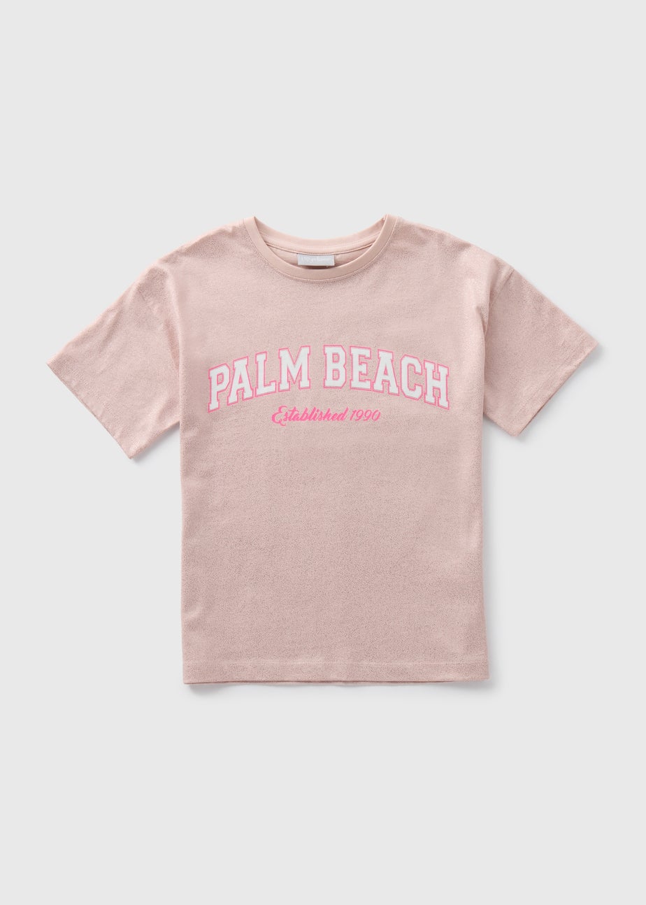 Girls Peach Foil Palm Beach T-Shirt (7-15yrs)