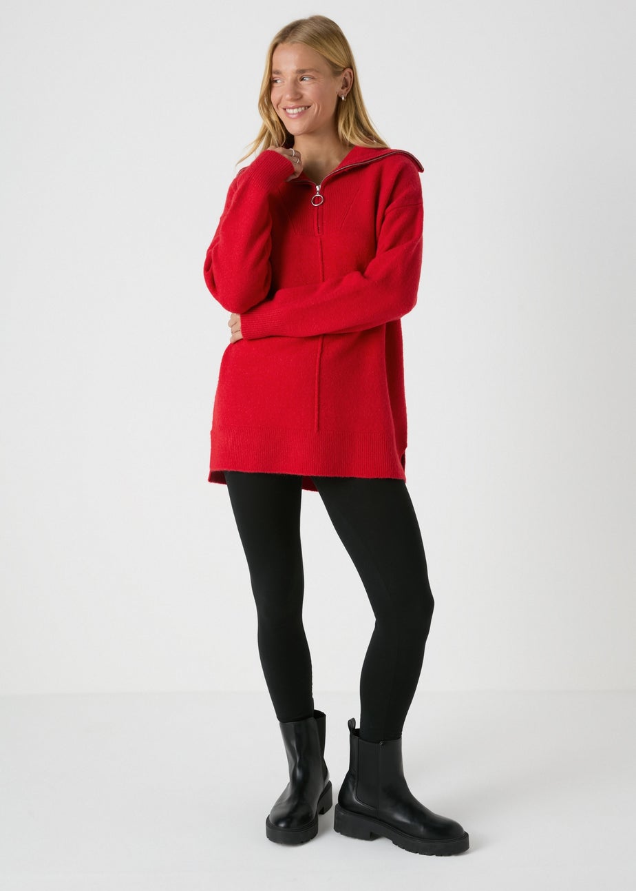 Red Zip Neck Knitted Tunic
