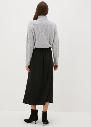 Black Satin Midaxi Slip Skirt