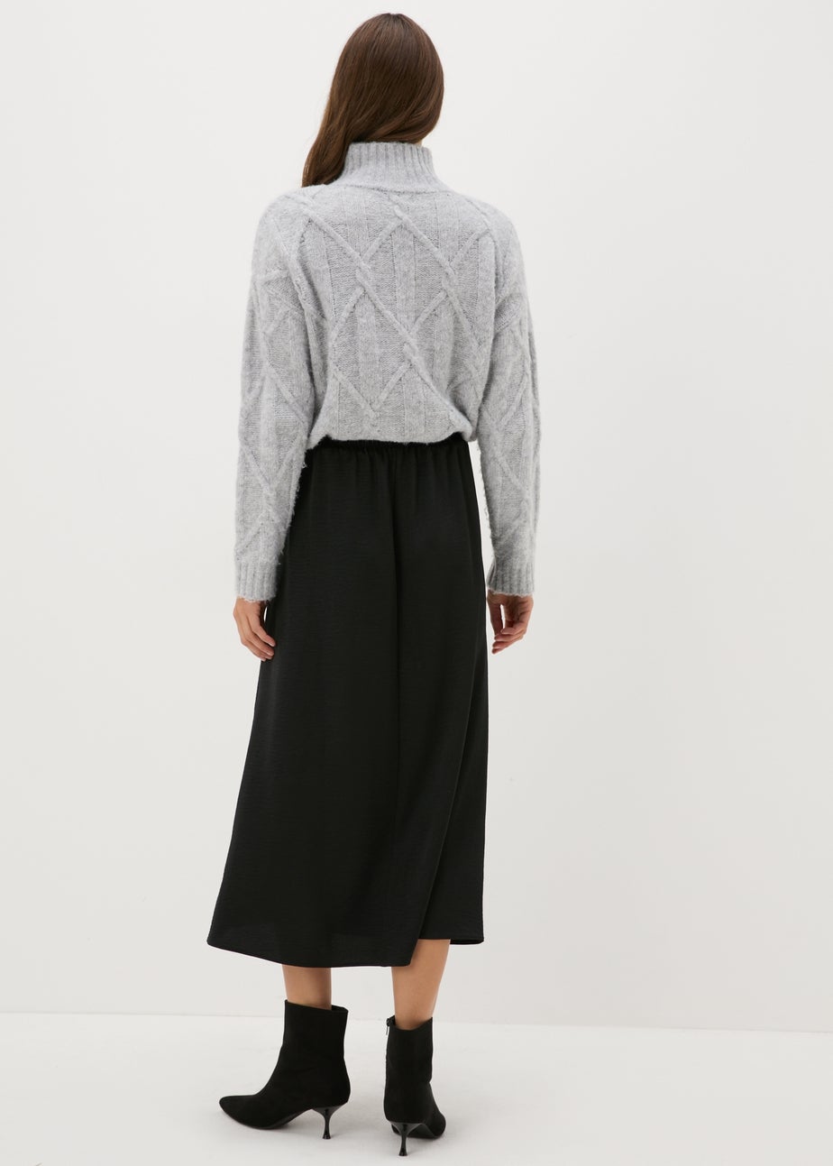 Black Satin Midaxi Slip Skirt