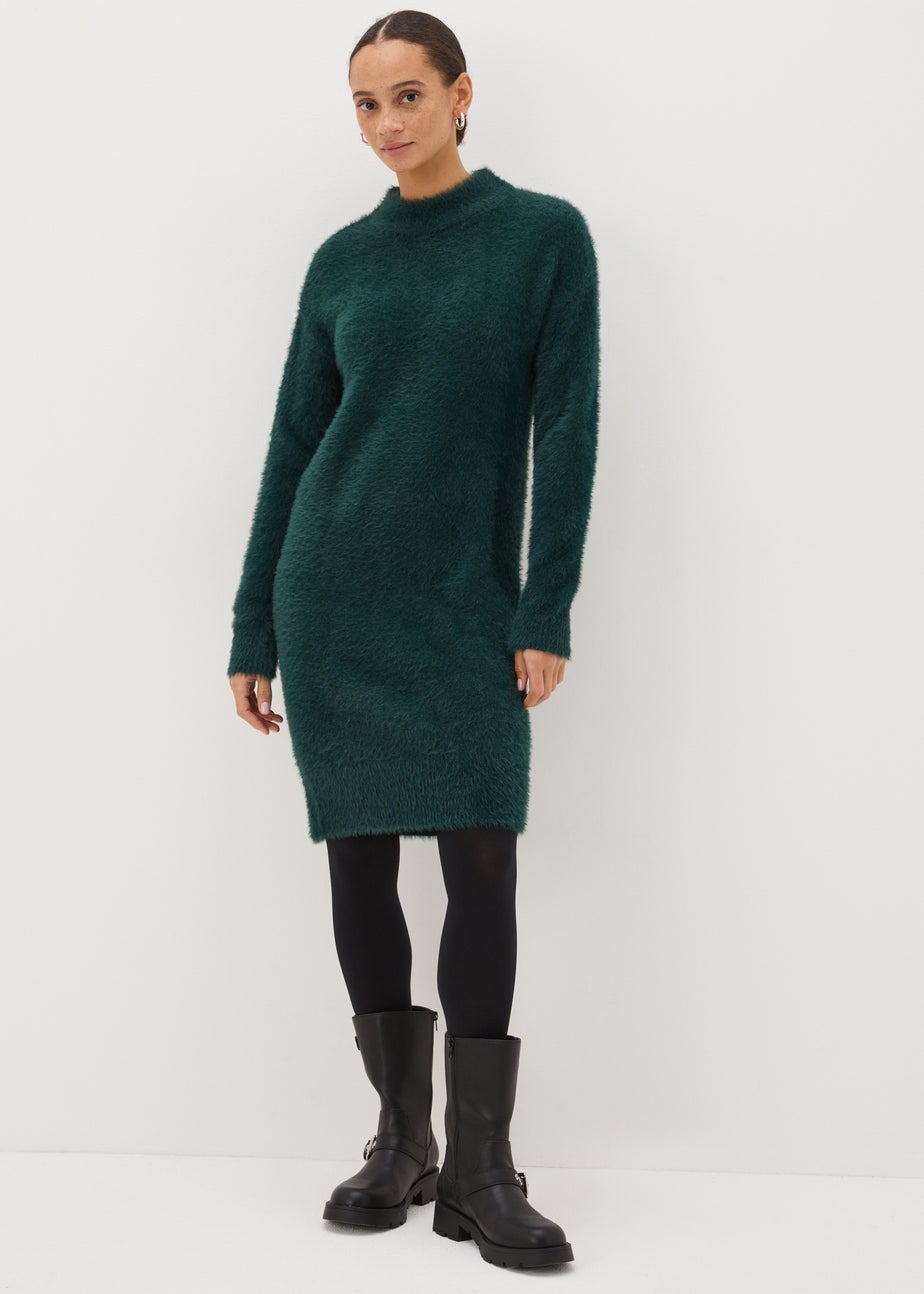 Teal Feather Jumper Mini Dress