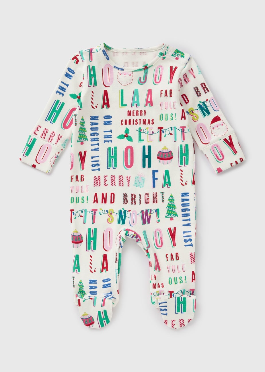 Baby White Christmas Wrapping Paper Sleepsuit (First size-18mths)