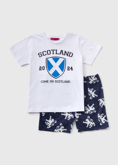 Kids White Scotland Top & Short Pyjama Set (18mths-13yrs)