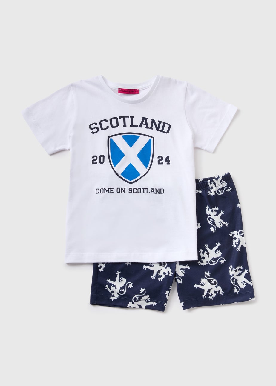 Kids White Scotland Top & Short Pyjama Set (18mths-13yrs)
