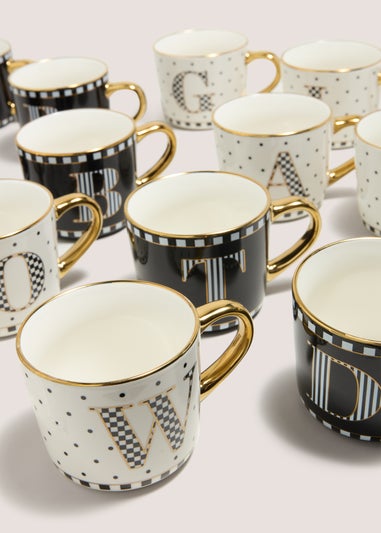 Black & White Patterned Alphabet Mugs