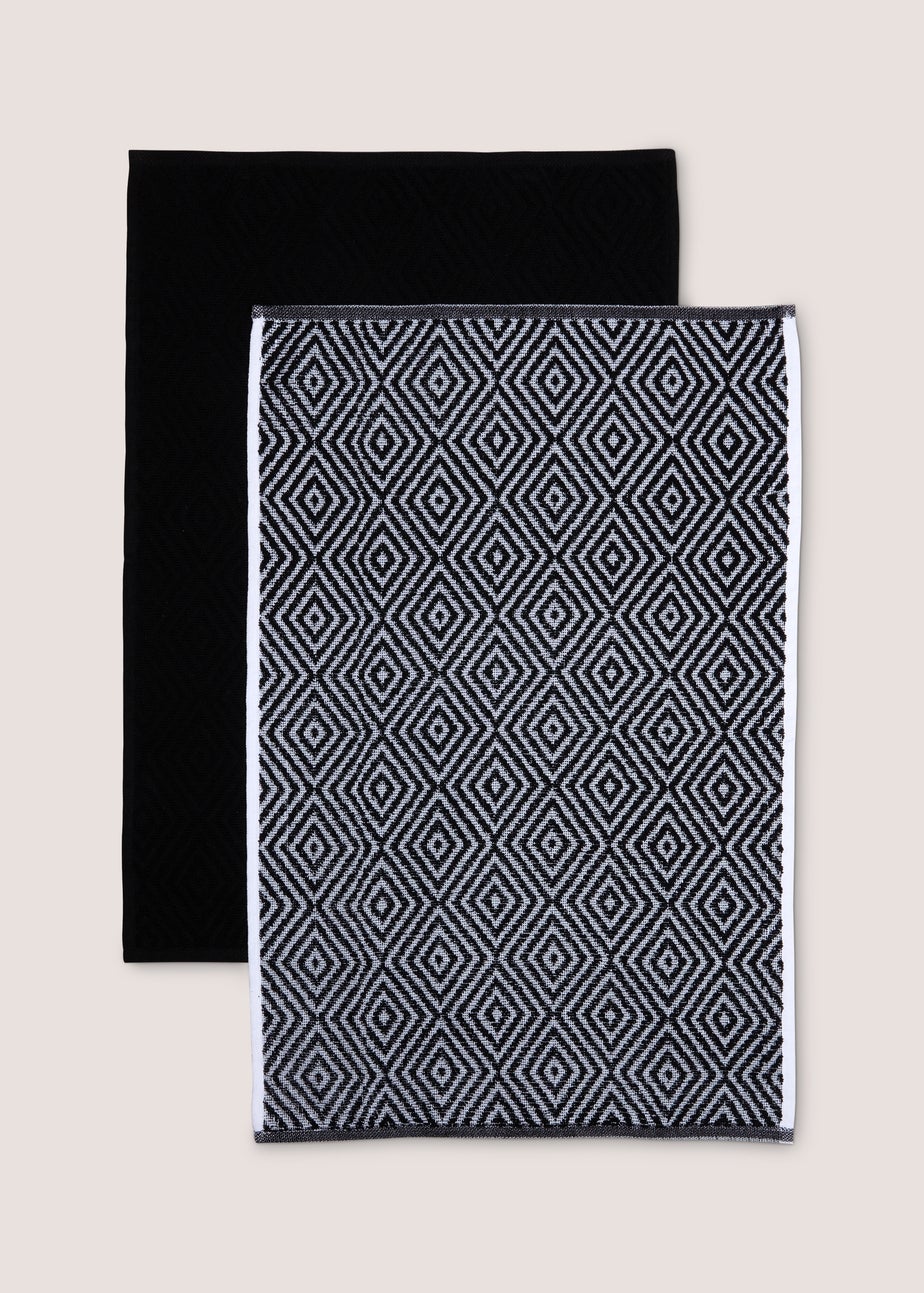 2 Pack Black Geometric Tea Towels (45cm x 70cm)