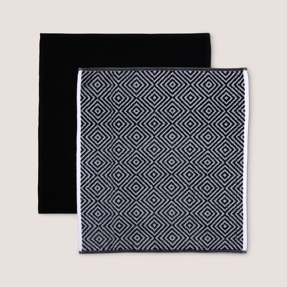 2 Pack Black Geometric Tea Towels (45cm x 70cm)