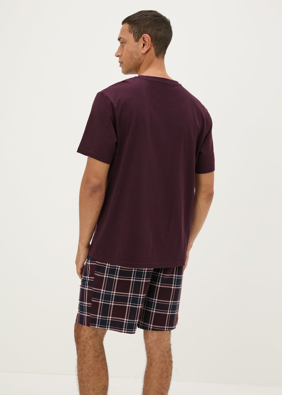 Burgundy Check Fleece Short Pyjama Set