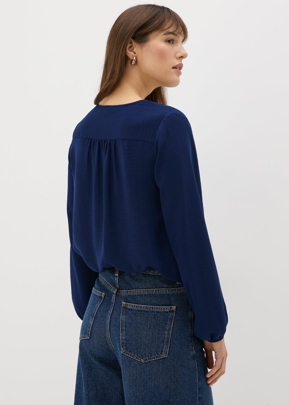Navy V-Neck Blouse