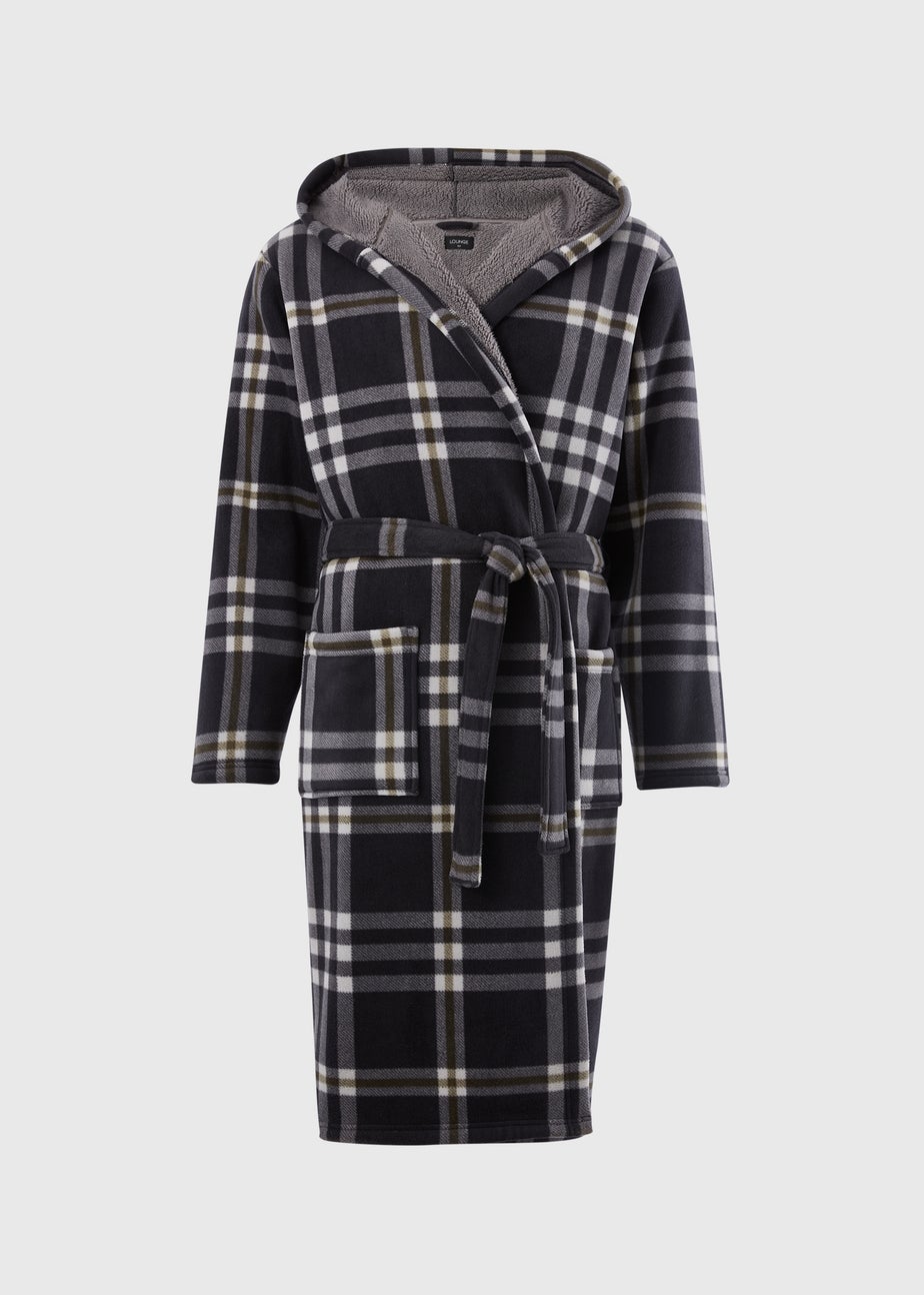 Black Check Bonded Hood Dressing Gown