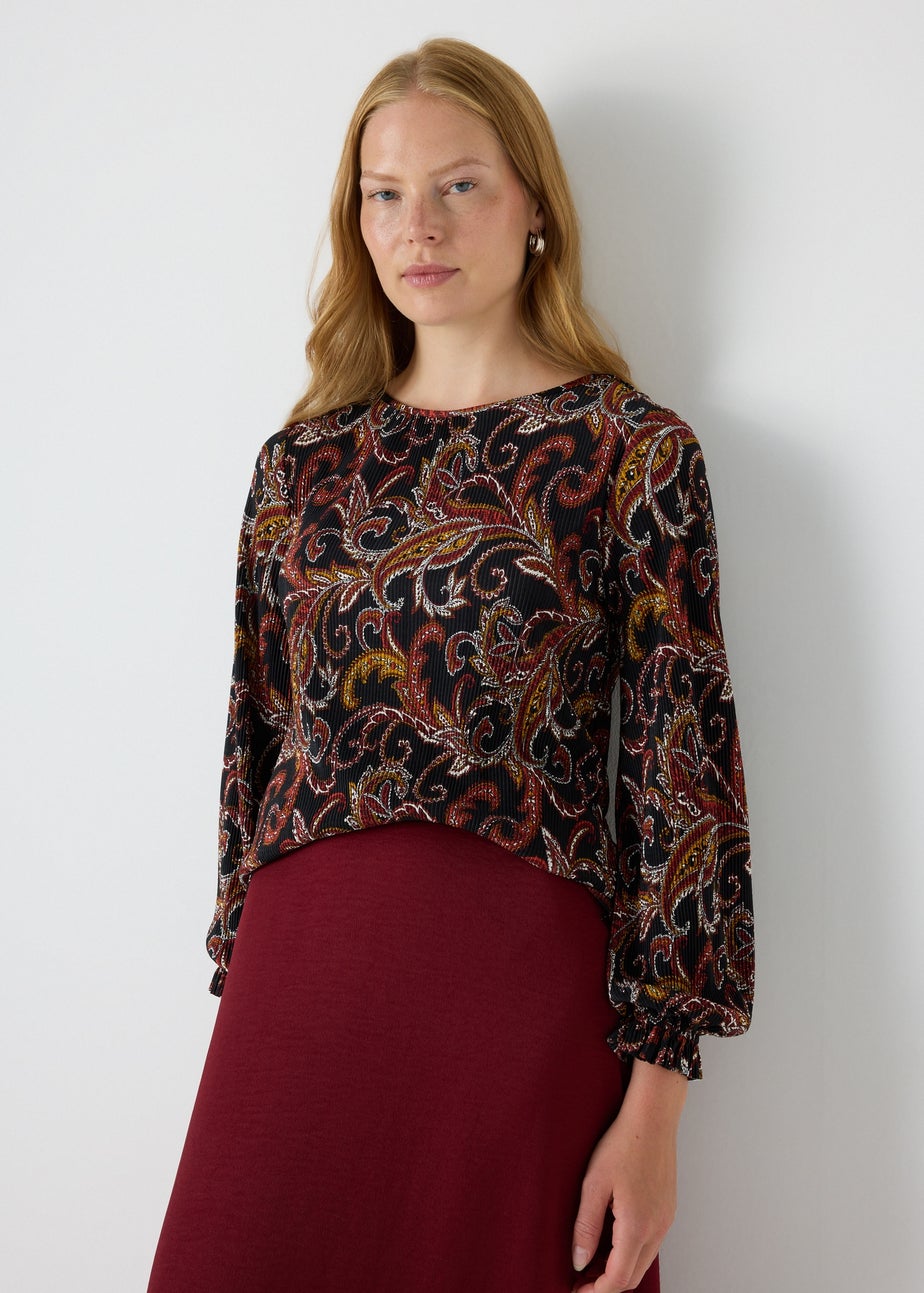 Papaya Petite Black Paisley Plisse Top