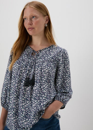 Navy Floral Boho Blouse