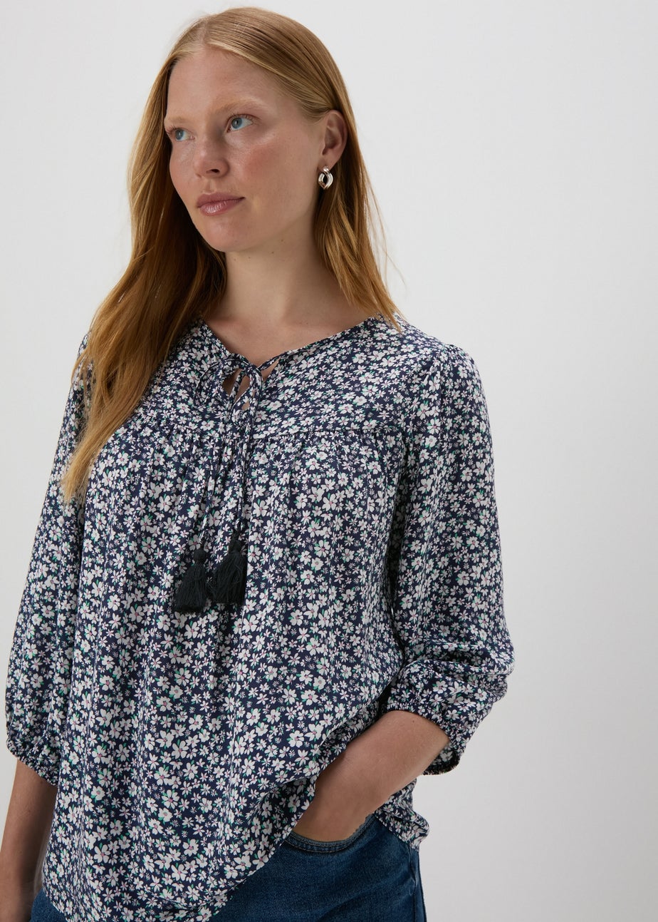 Navy Floral Boho Blouse