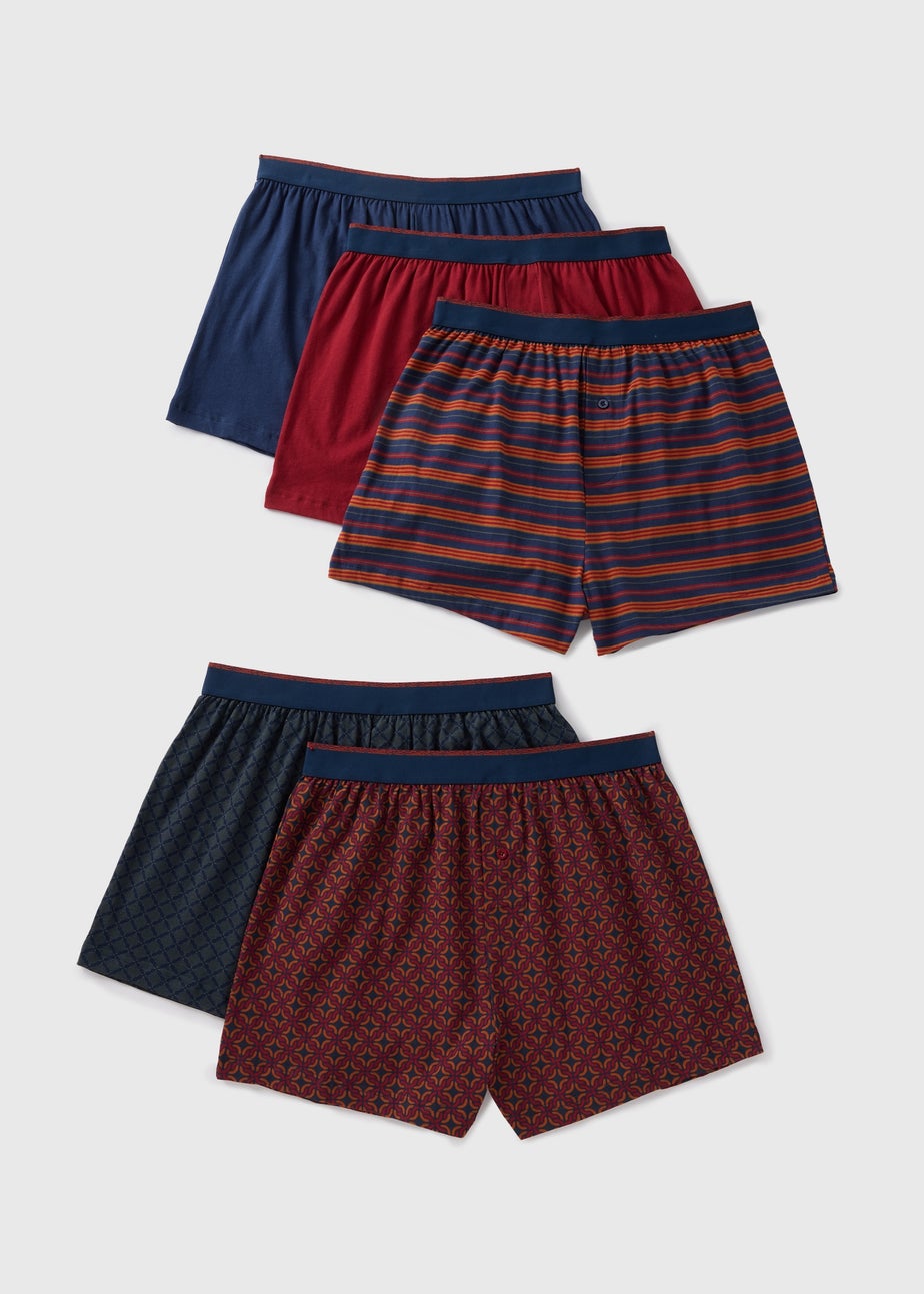 5 Pack Red Geometric Loose Fit Boxers