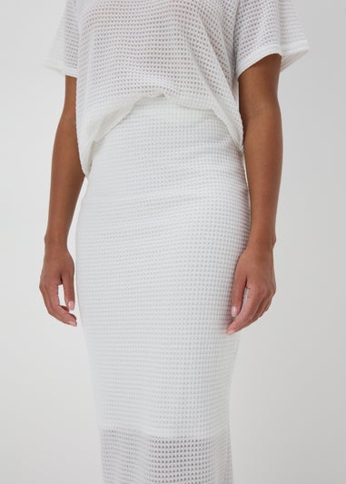 White Textured Ribbed Knit Skirt