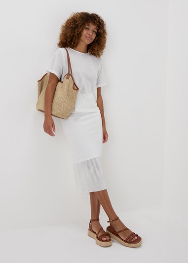 White Textured Ribbed Knit Skirt