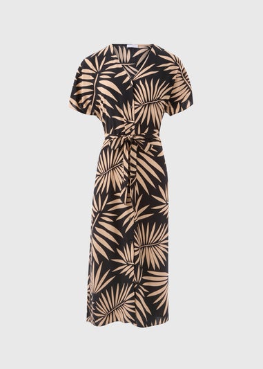 Black Leaf Print Shirt Dress