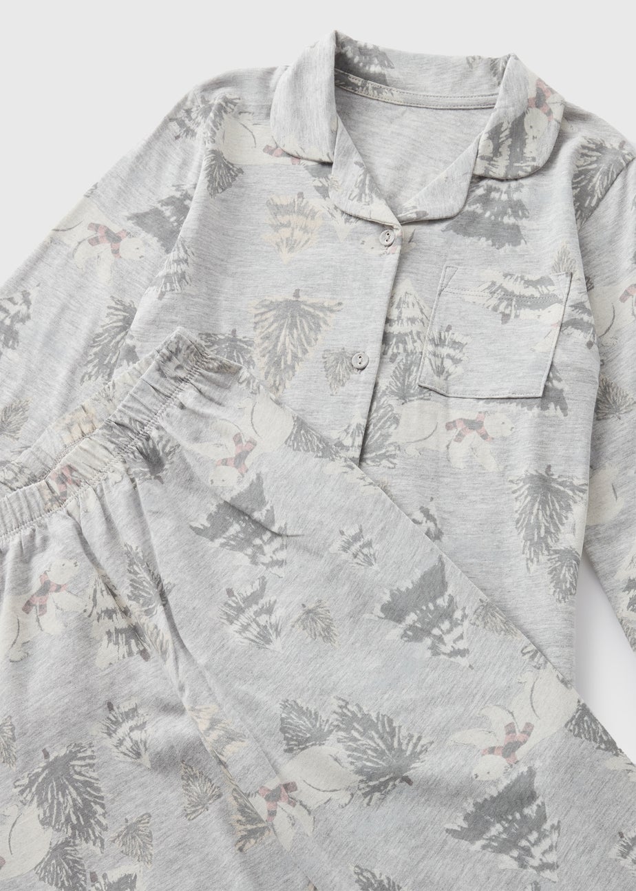 Wondrous Kids Grey Christmas Bear Top & Bottoms Pyjama Set (1-13yrs)