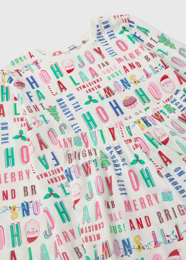 Girls Cream Christmas Top & Bottoms Pyjama Set (1-13yrs)