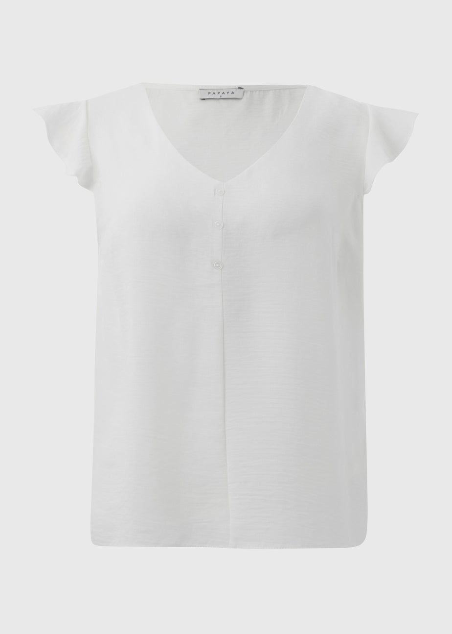 White Frill Sleeve Button Blouse