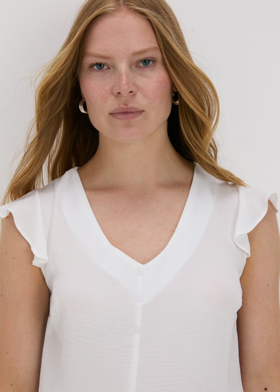 White Frill Sleeve Button Blouse