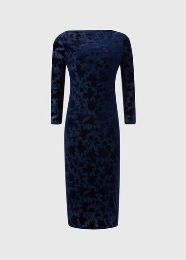 Navy Slash Neck Devore Midi Dress