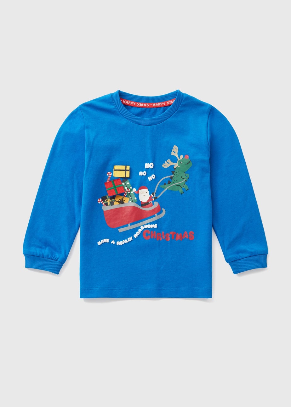 Boys Blue Christmas Print T-Shirt (1-7yrs)