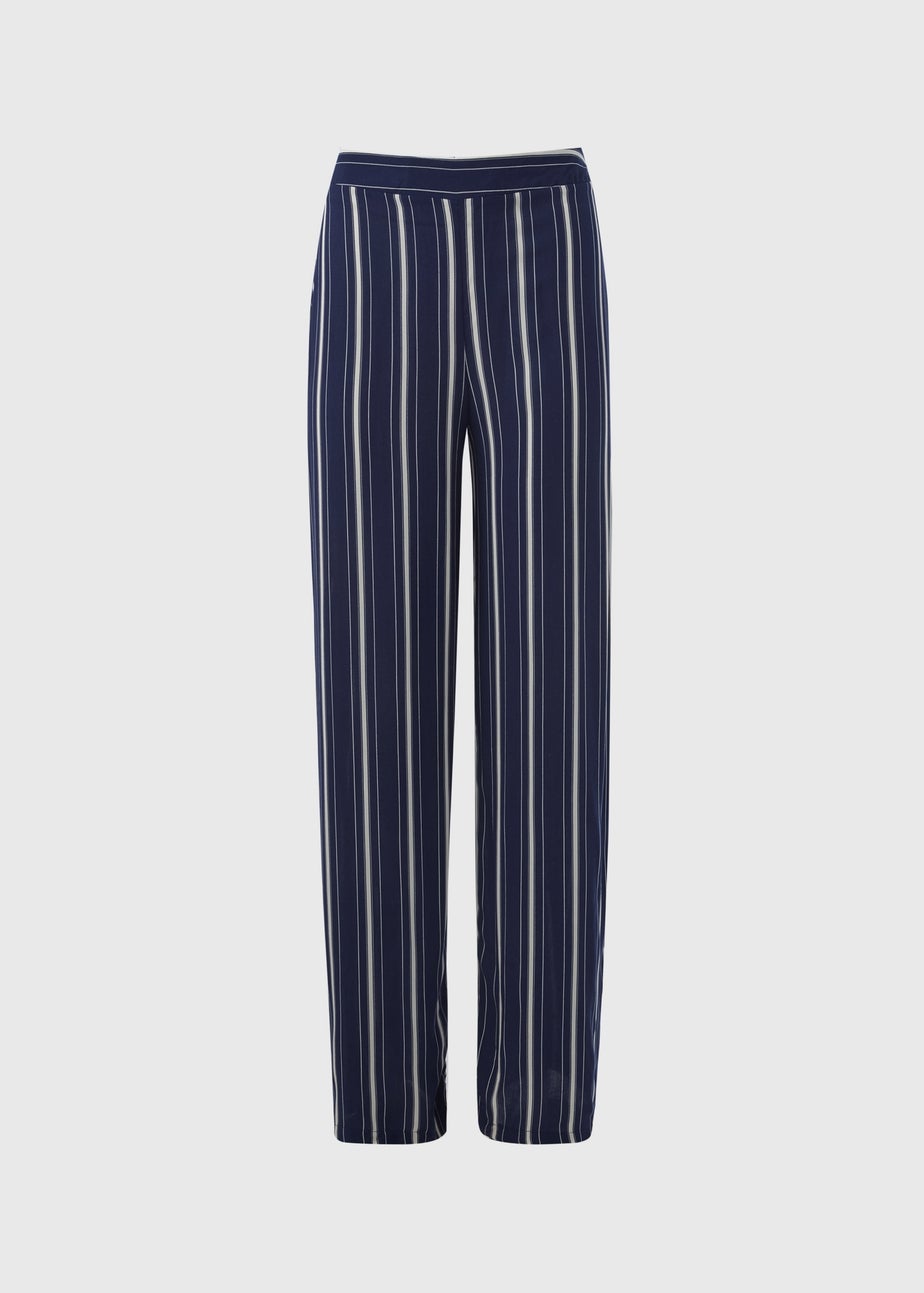 Navy Stripe Wide Leg Trousers