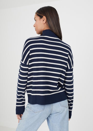Brave Soul Navy Striped 1/2 Zip Knitted Jumper