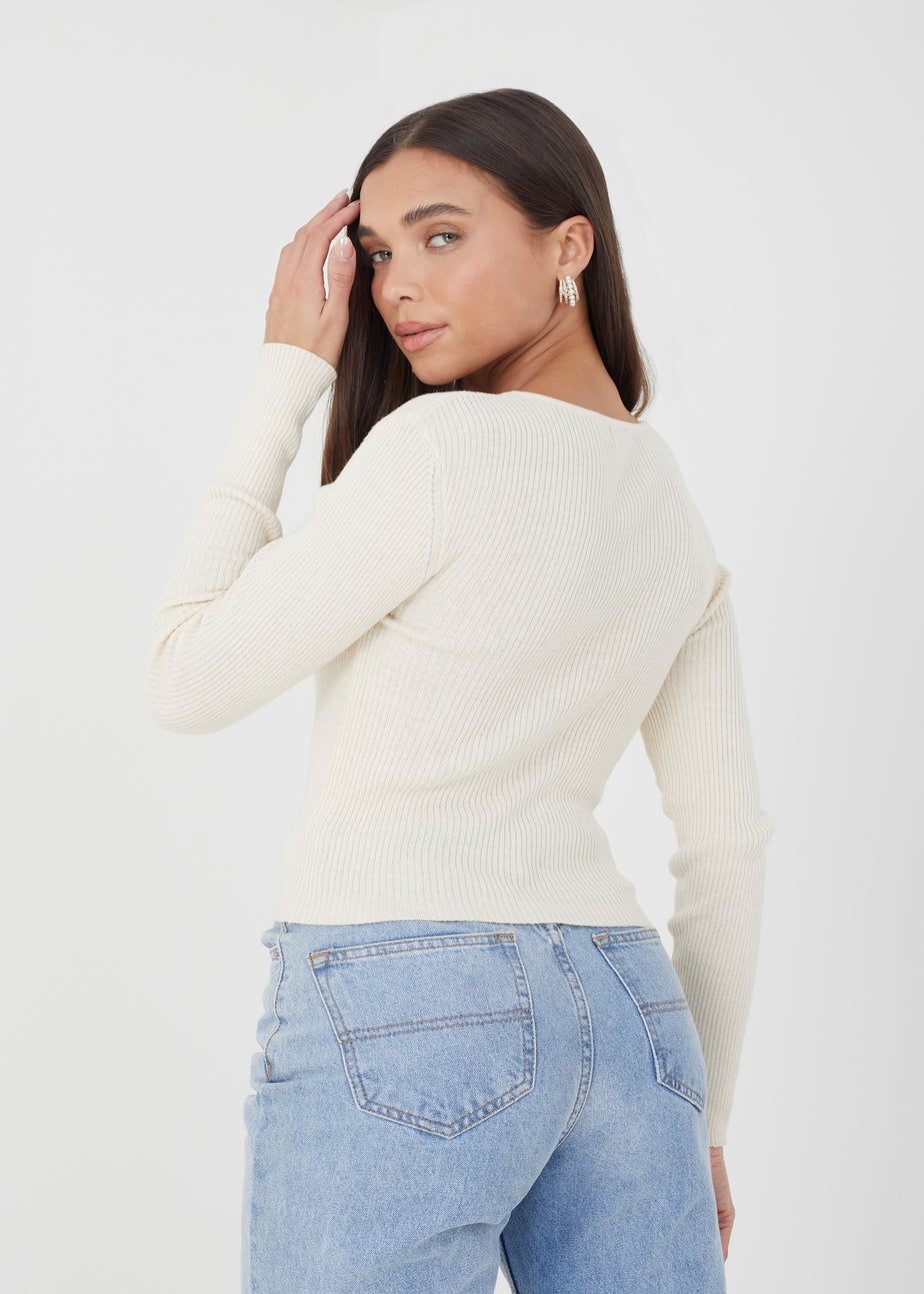 Brave Soul Cream Ribbed Knitted Cardigan