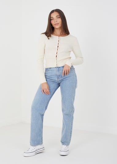 Brave Soul Cream Ribbed Knitted Cardigan