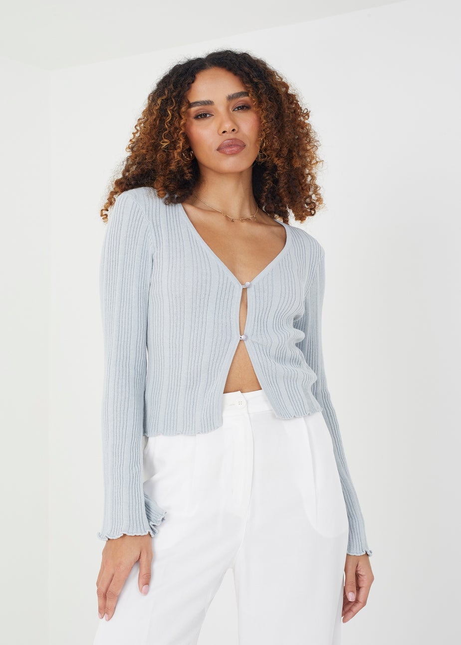 Brave Soul Grey Ribbed Knitted Cardigan with Wide Sleeve