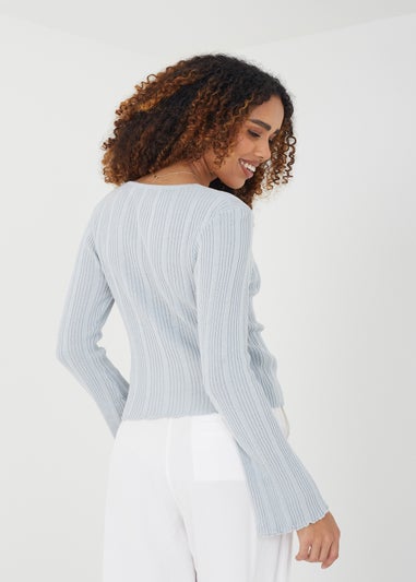 Brave Soul Grey Ribbed Knitted Cardigan with Wide Sleeve