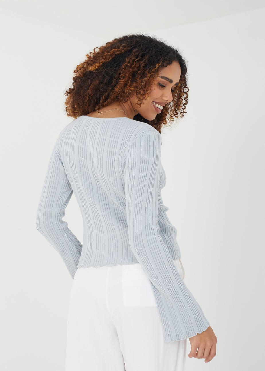 Brave Soul Grey Ribbed Knitted Cardigan with Wide Sleeve