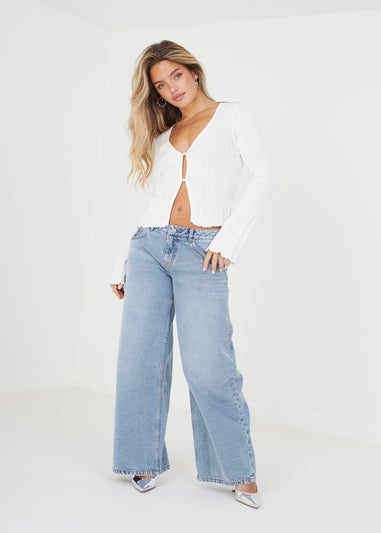 Brave Soul Ivory Ribbed Knitted Cardigan with Wide Sleeve