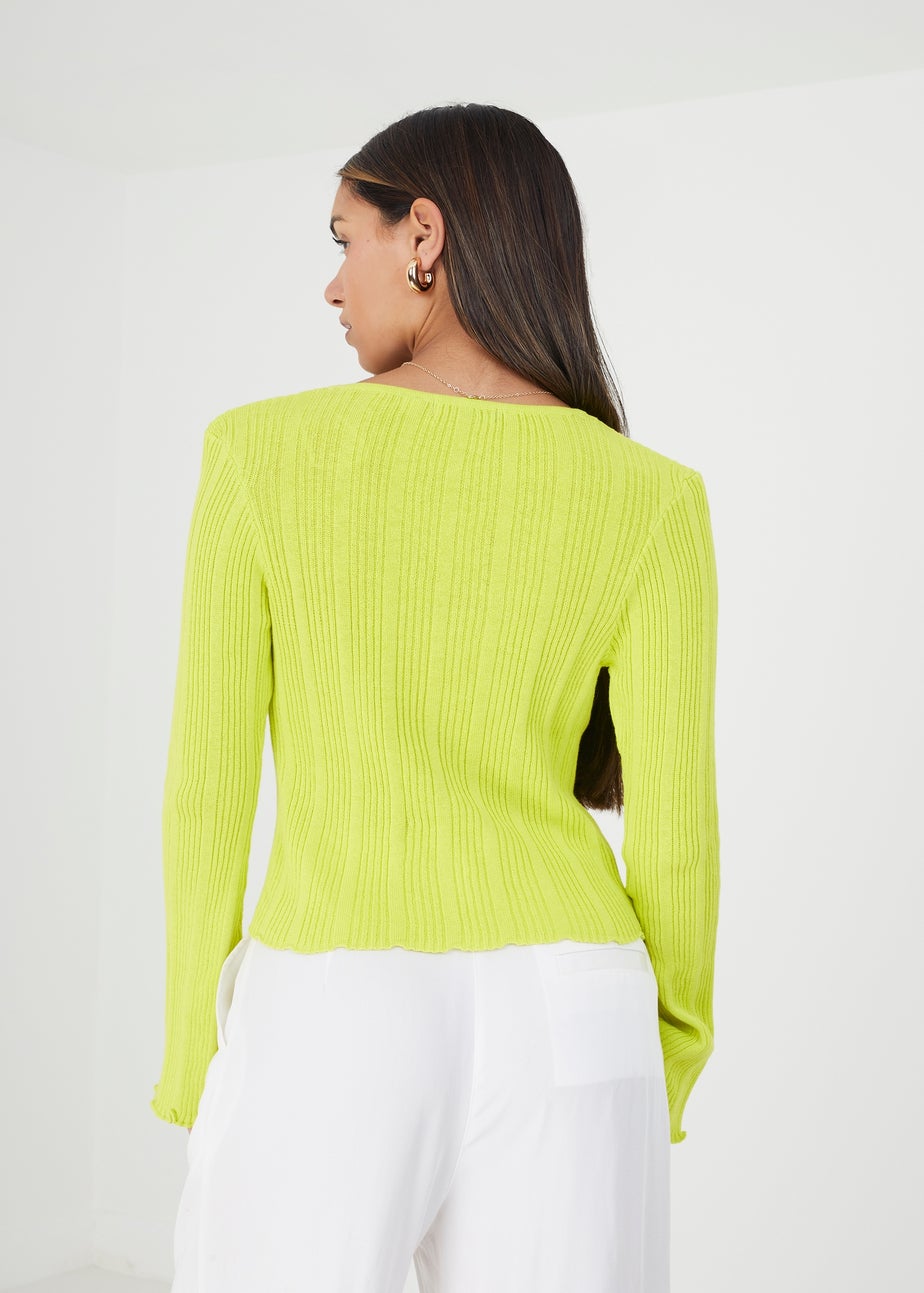 Brave Soul Lime Ribbed Knitted Cardigan with Wide Sleeve