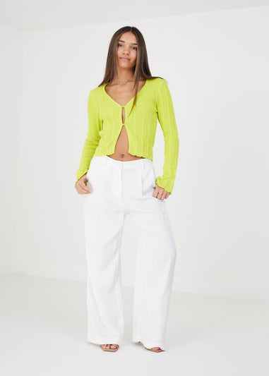 Brave Soul Lime Ribbed Knitted Cardigan with Wide Sleeve