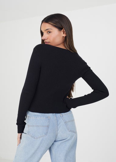 Brave Soul Black Ribbed Knitted V-Neck Cardigan