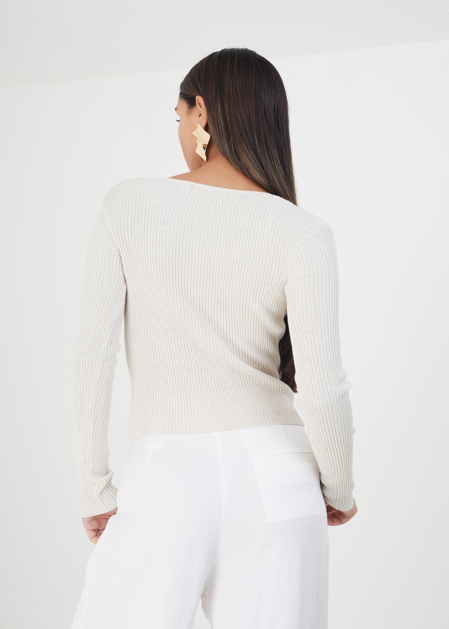 Brave Soul Stone Ribbed Knitted V-Neck Cardigan