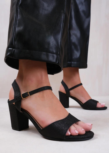 Where's That From Black Glitter Paityn Low Block Heel Sandals