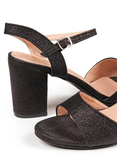 Where's That From Black Glitter Paityn Low Block Heel Sandals