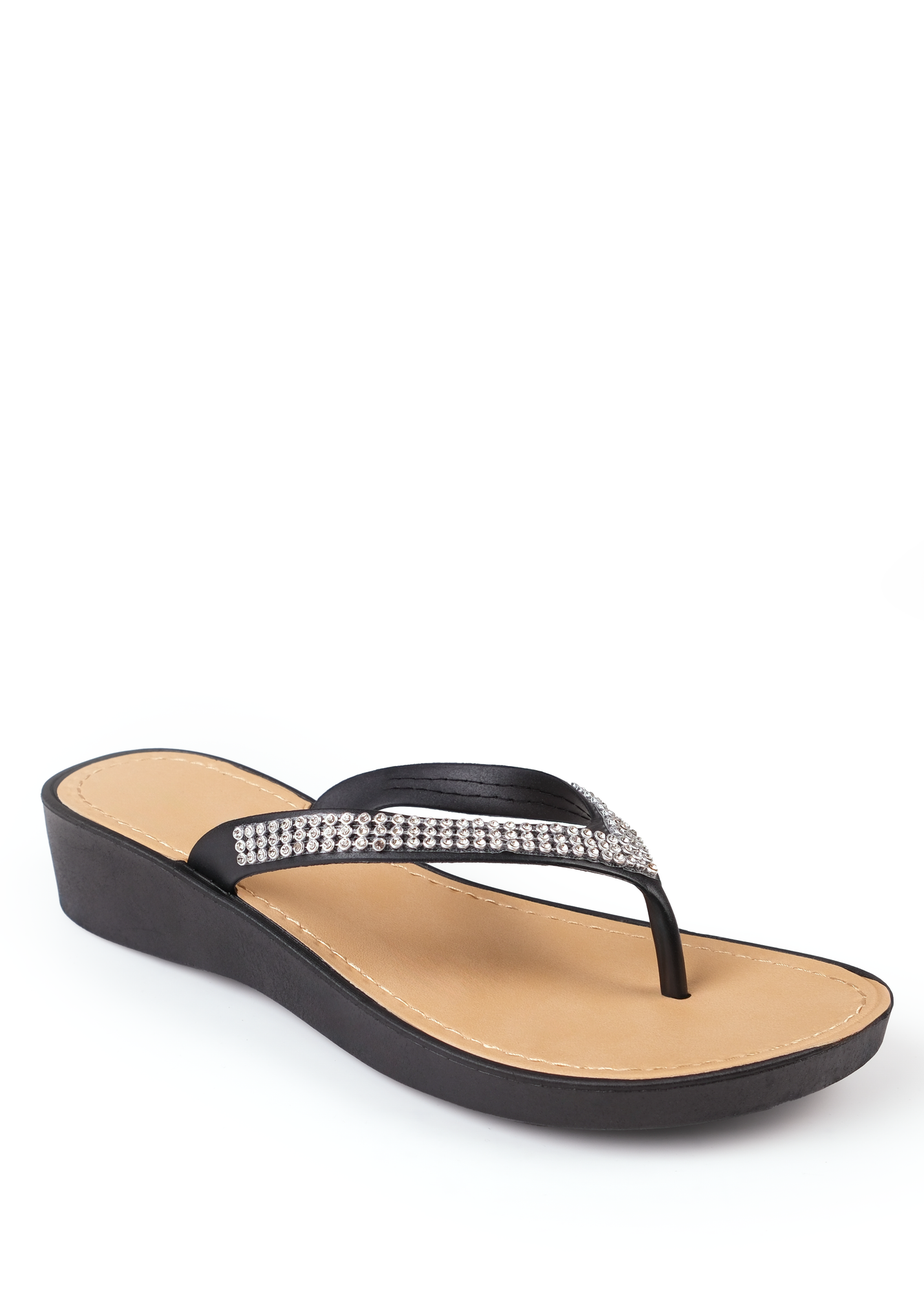 Where's That From Black Kimora Wedge Flip Flops