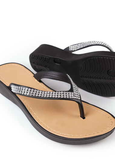 Where's That From Black Kimora Wedge Flip Flops