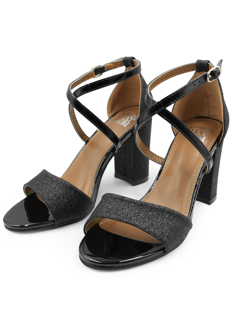 Where's That From Black Ruth Mid High Block Heel Sandals