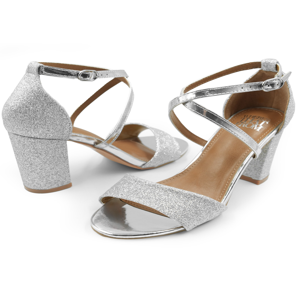 Where's That From Silver Ruth Mid High Block Heel Sandals